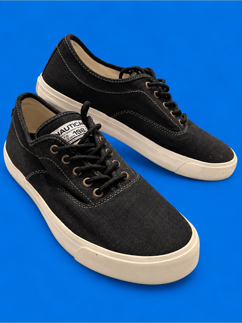 Nautica Black Canvas Low-Top Sneakers with White Soles